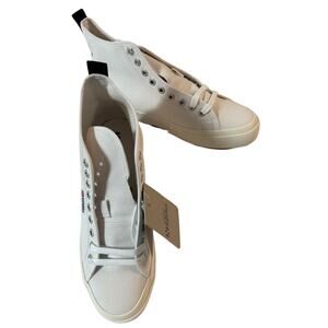 NIB Superga Unisex White with Black Canvas Mid Top Sneakers Men-6.5 Women-8